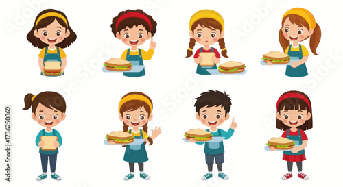 Wallpaper Mural Diverse Group of Children Holding Cakes Cartoon Style. Torontodigital.ca
