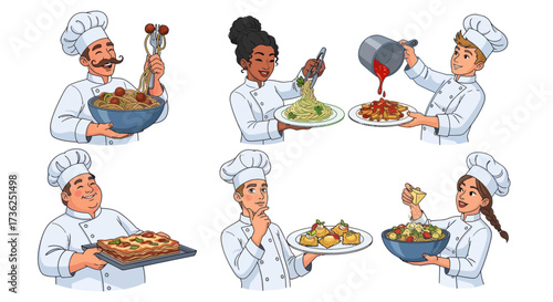 Diverse Chefs Preparing and Presenting Delicious Food Dishes.