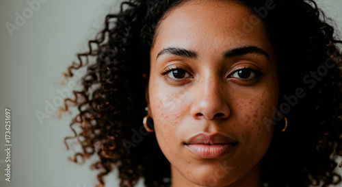 Authentic portrait of a young black woman with skin imperfections