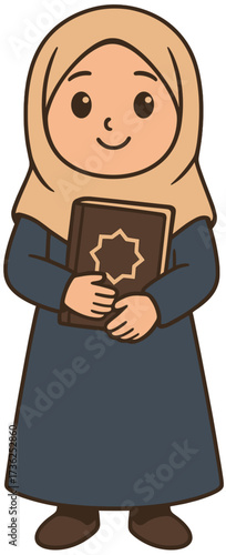 Cute Muslim Girl Cartoon Holding Quran | Islamic Kids Education Illustration