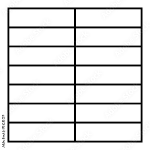 Table chart 2x7. 2 columns 7 rows. Editable color vector