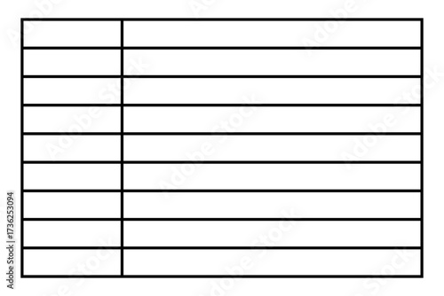Table chart 2x9. Long 2 columns 9 rows. Editable color vector