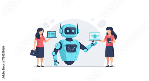 Modern AI assistant and human team showcasing advanced technology solutions