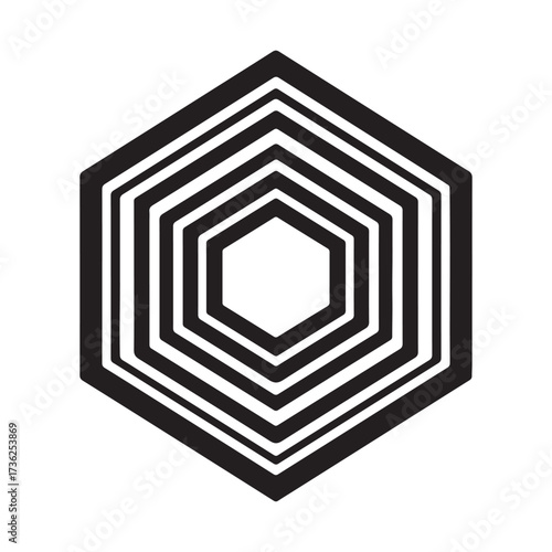 Minimalist Concentric Hexagon Geometric Pattern Black and White Design