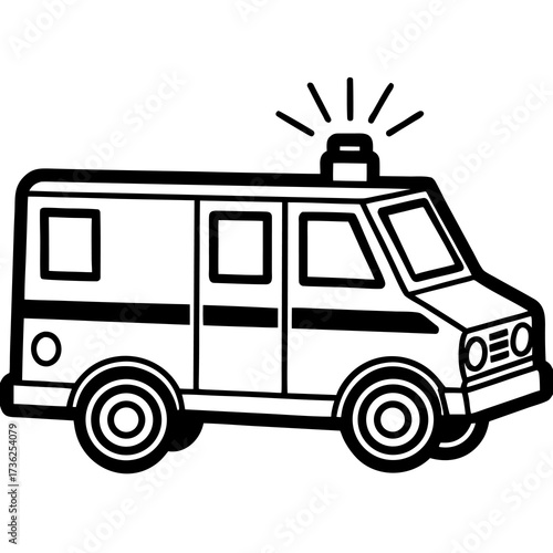 Clean and simple line drawing icon of an ambulance representing emergency medical services healthcare and urgent transport for patients