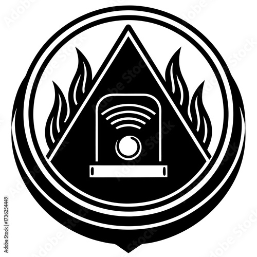 Wall mounted fire alarm icon with a flashing alert symbol representing emergency safety and detection for buildings and public spaces