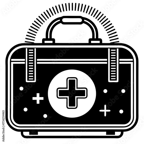Simple and clean first aid kit icon with a prominent red cross symbol representing medical assistance and emergency health care services