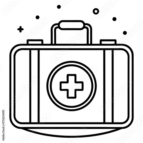 A clear and simple graphic representation of a medical first aid kit featuring a prominent red cross symbol perfect for health and emergency services