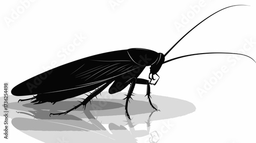 Black silhouette illustration of a crawling cockroach, a common household insect, symbol of infestation and pest control.