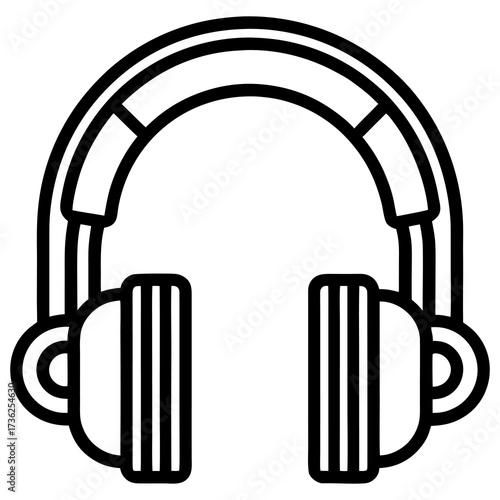 Minimalist line art icon of adjustable headphones representing audio music and sound technology with a clean modern aesthetic for digital interfaces and branding