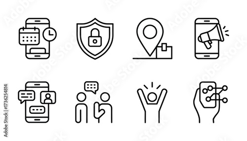 Mobile application service and communication line icons set