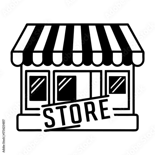 Minimalist online store shopfront illustration with a classic awning representing retail business and e commerce perfect for digital and print applications