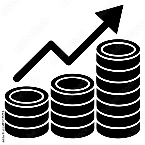Conceptual illustration of stacked gold coins representing financial growth investment accumulation and increasing wealth presented as a clean modern icon