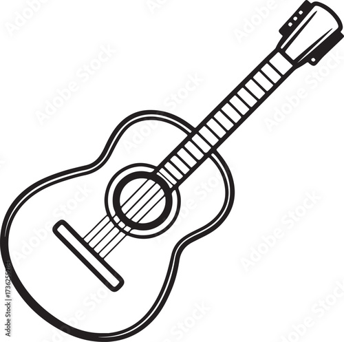 guitar line art, coloring book page line art drawing, vector and illustration