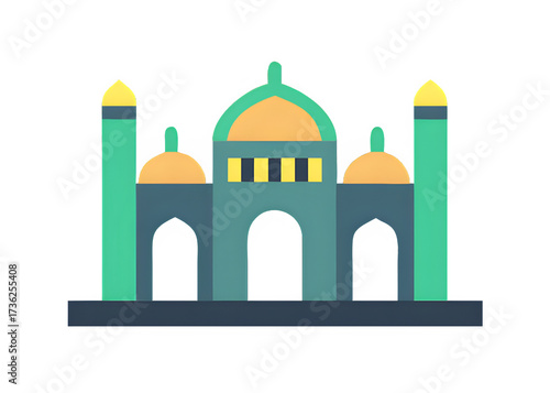 Islamic Mosque Architecture Flat Icon Design with Minarets and Domes