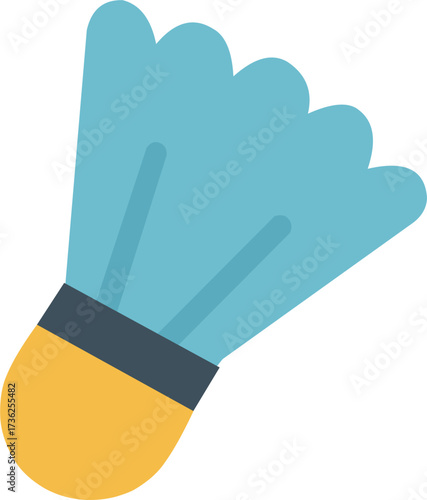 Flat style illustration of a badminton shuttlecock in blue and yellow colors, symbolizing sport, recreation, competition, and fitness activity