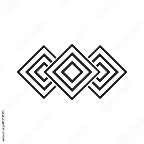 Minimalist Geometric Interlocking Rhombus Shapes Abstract Line Art