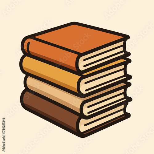 Stack of books in warm colors on a light background illustrated in a minimalist style