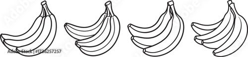 set of banana line art, coloring book page line art drawing, vector and illustration