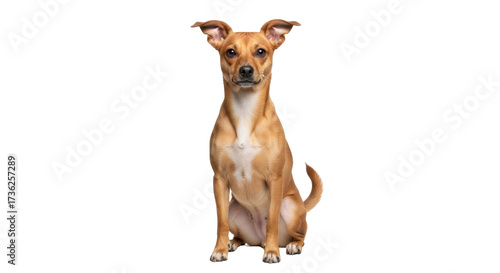 Photography Isolated cute brown puppy dog sitting looking at camera, studio shot with no bac