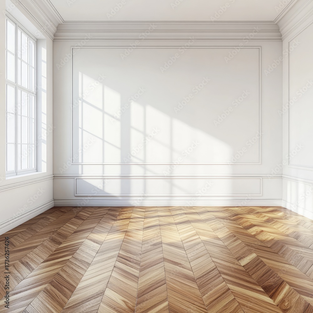 Fototapeta premium Empty room with sunlit hardwood floors
