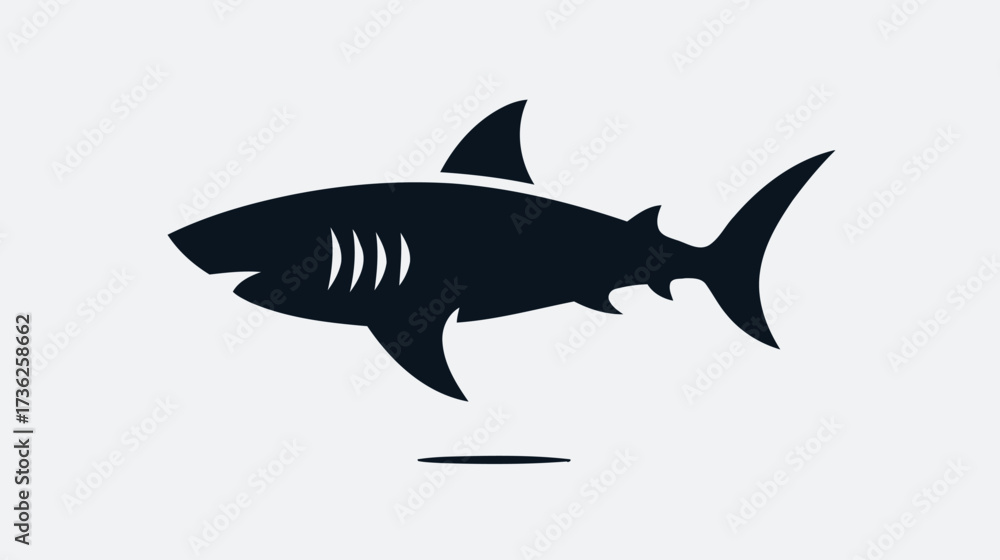 Obraz premium Stylized dark shark silhouette vector illustration, marine ocean predator icon on a clean light background