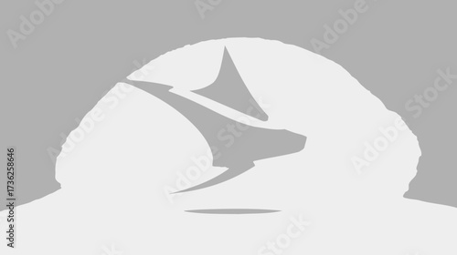 Dramatic mountain silhouette in minimalist grayscale, abstract landscape of rugged peaks, inspiring nature background