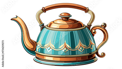 Very beautiful Classic vintage enamel kettle with a polished finish and elegant details, set against a pristine white backdrop. white background