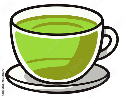 Green tea cup illustration. Editable color vector