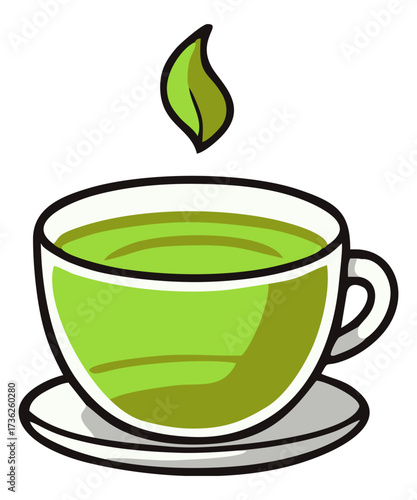 Cup of green tea illustration. Editable color vector