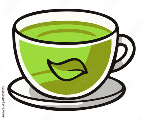Green tea illustration. Editable color vector