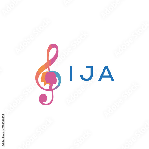 “Colorful music logo with human faces and treble clef design” IJA Later Logo, “Vibrant artistic treble clef with human profiles concept”, 
