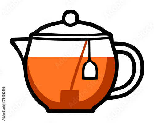 Glass teapot with tea bag illustration. Editable color vector