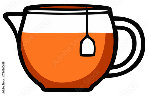 Opened red teapot with tea bag illustration. Editable color vector