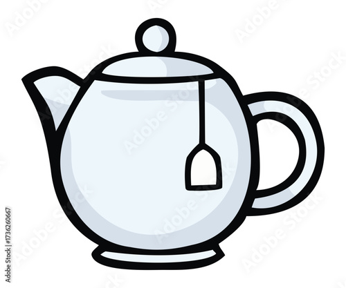 Ceramic porcelain teapot with teabag illustration. Editable color vector