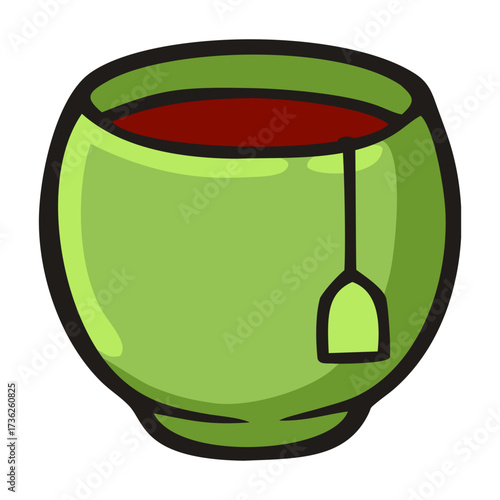 Chawan japanese tea bowl with tea bag illustration. Editable color vector