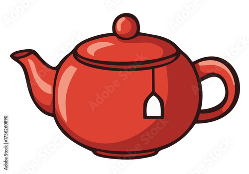 Clay teapot zisha with tea bag illustration. Editable color vector