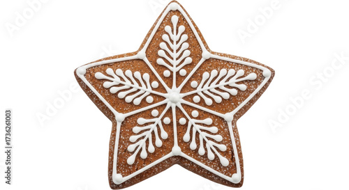Isolated, gingerbread star cookie for Christmas season holiday celebration baking sweets