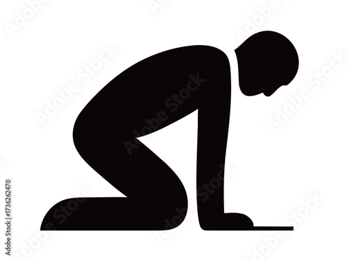 A silhouette shows a person kneeling on the ground, suggesting deep thought or spiritual reflection. The scene evokes a sense of peace and introspection.