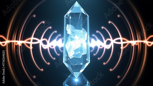 A pulsing crystalline structure emitting rhythmic light waves, mimicking the natural rhythm of respiration.