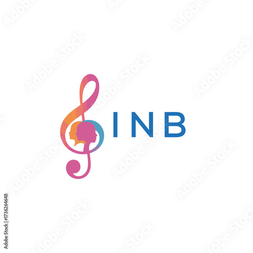 “Vibrant artistic treble clef with human profiles concept” INB Later Logo, “Creative music academy logo with silhouette heads and notes” 
