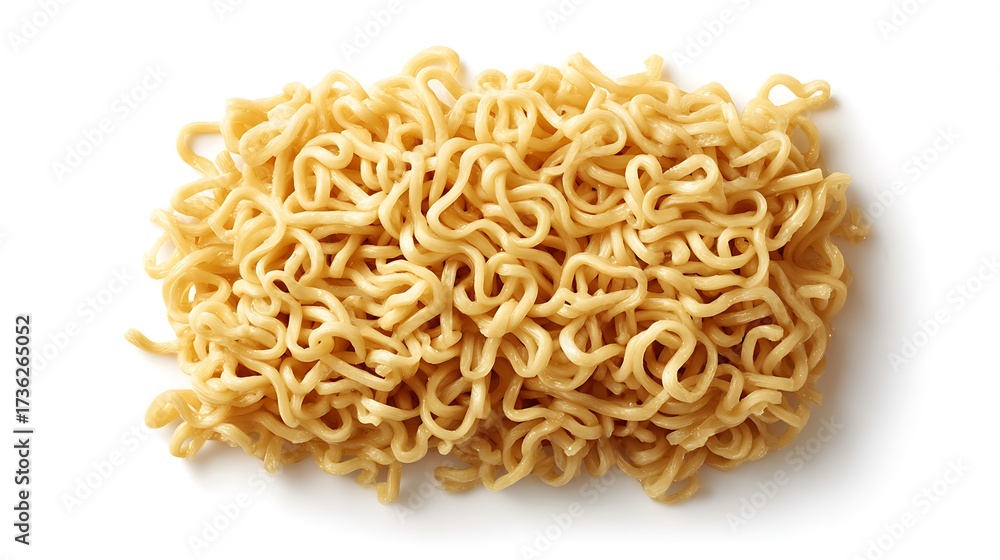 Obraz premium Pile of Cooked Asian Noodles on White Background, Closeup Food Photography
