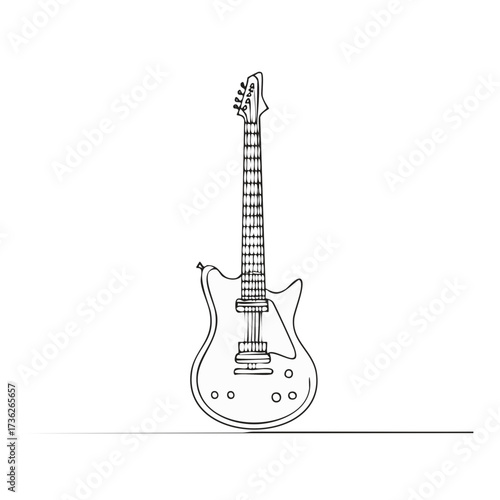 Electric guitar one line drawing musical instrument minimalist art black and white sketch concept for music poster