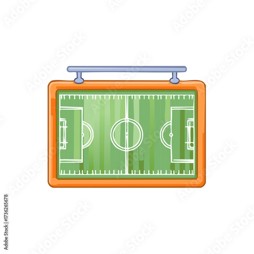 Illustration of a soccer field tactic board with orange frame and blue handles