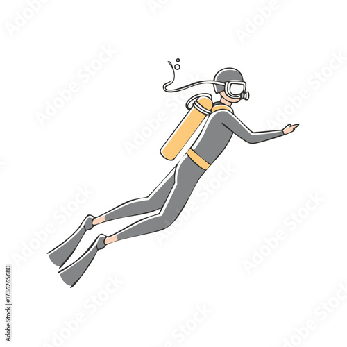 Scuba diver exploring underwater wearing full diving gear with mask fins and oxygen tank