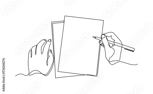 Continuous line of hand writing on book paper with pen. business finance sign contract sketch drawing editable stroke vector illustration.