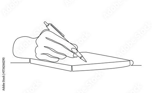 Continuous line of hand writing on book paper with pen. business finance sign contract sketch drawing editable stroke vector illustration.