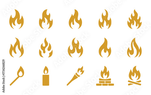 Collection of Golden Flame and Fire Icons