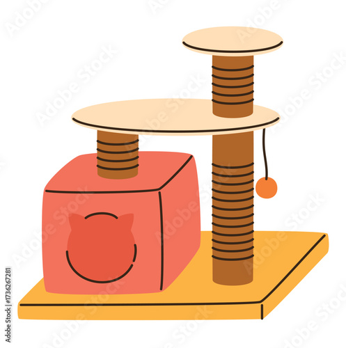 A cute cat house with scratching posts. A grooming item for cats.