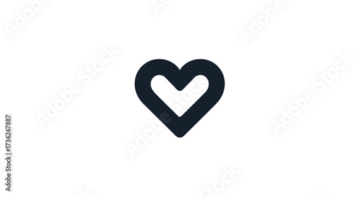 Minimalist dark outline heart icon on a clean white background, symbolizing love, care, health, and social media likes.